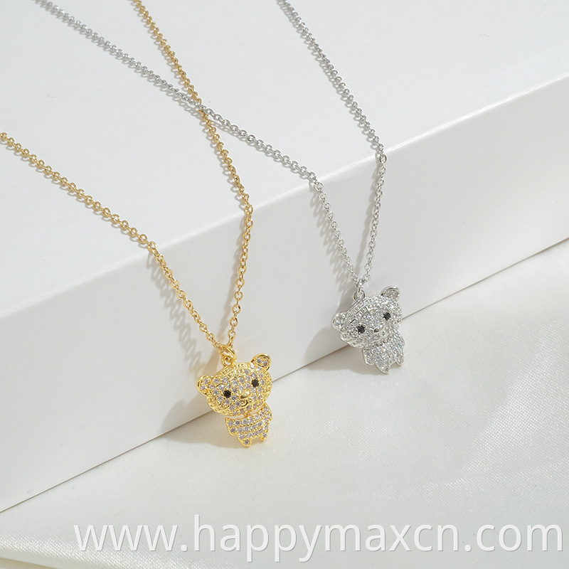 New Design Animal Pendant Necklace For Women Girls Cubic Zircon Fashion Cute Bear Jewelry